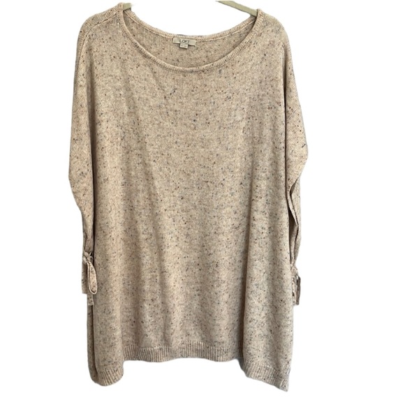 LOFT Oversized Flecked Blue Confetti Side Tie Cream Fall Poncho Size XS/S - Picture 3 of 13